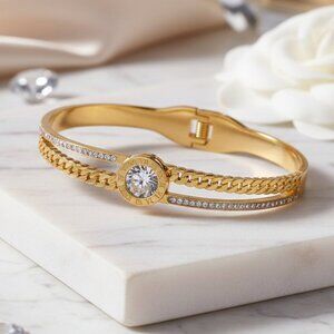 Elegant 18k Gold Plated Bangle Bracelet with Sparkling Stunning Zirconia ✨